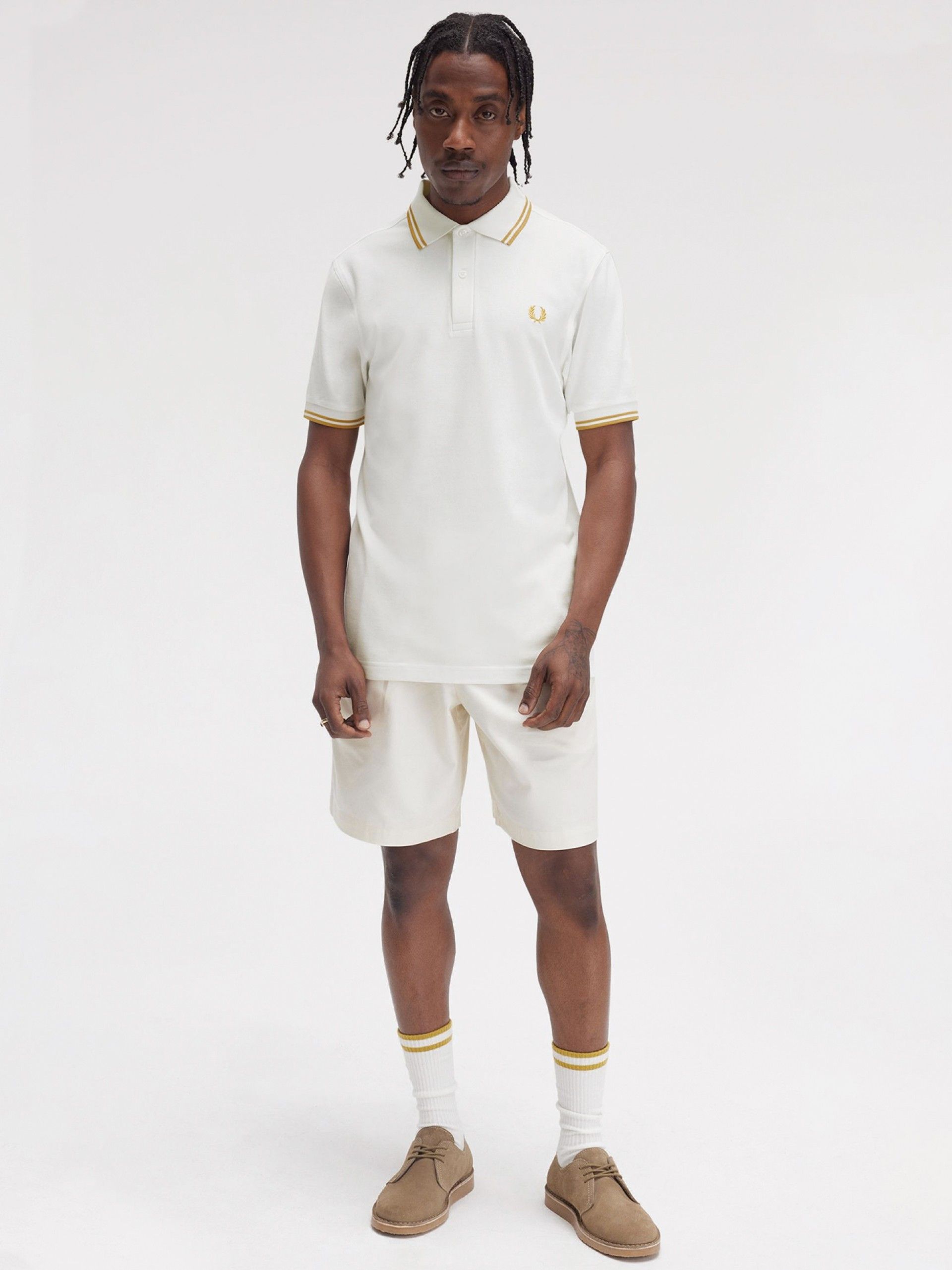 Fred Perry M3600 Twin Tipped White and Yellow Polo Shirt