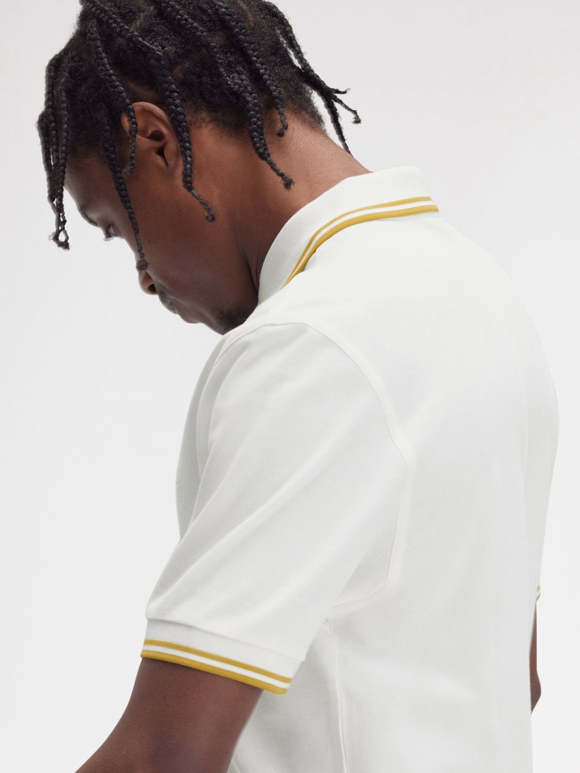 Polo Fred Perry M3600 Twin Tipped Blanco y Amarillo