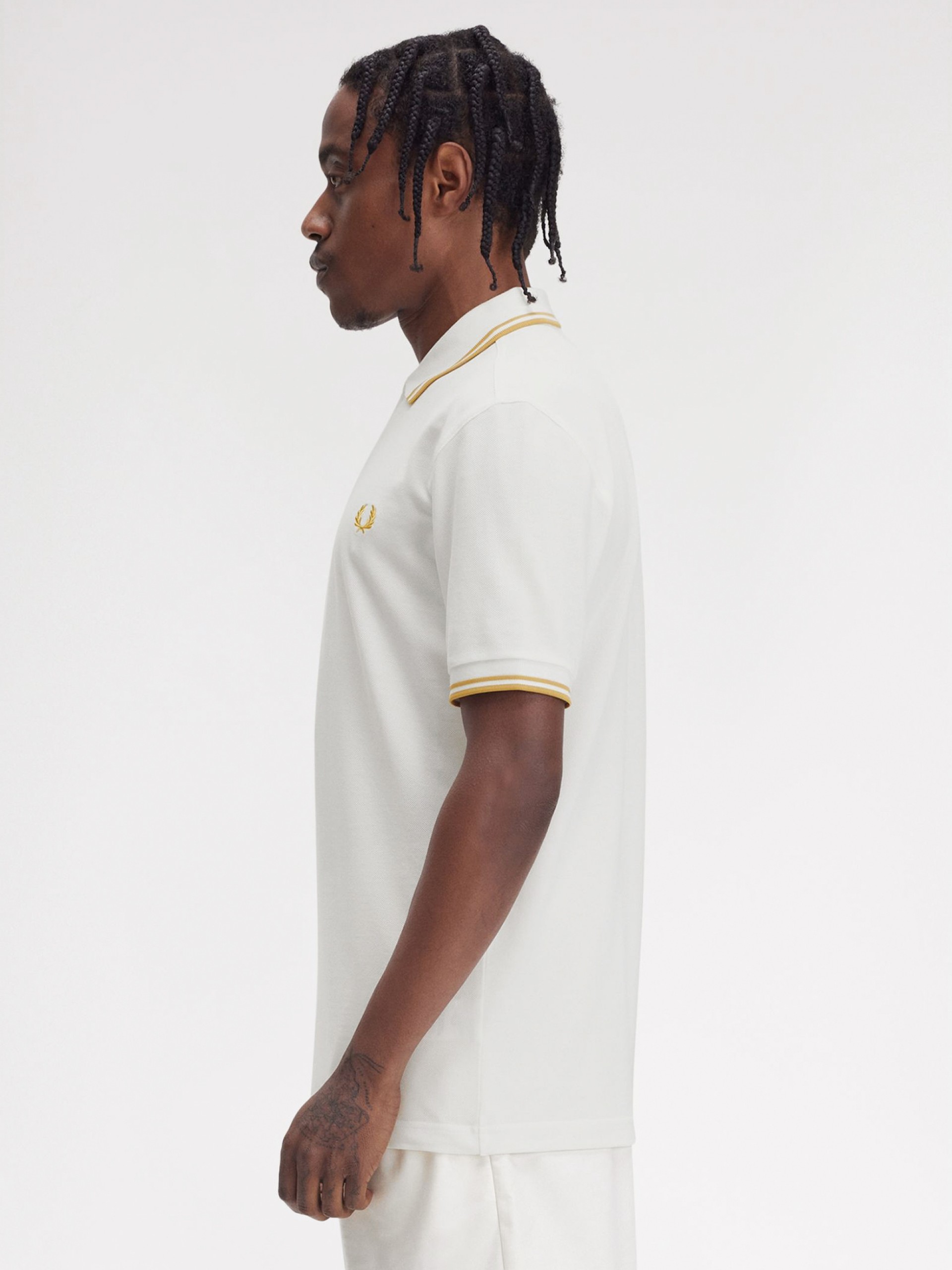 Fred Perry M3600 Twin Tipped White and Yellow Polo Shirt