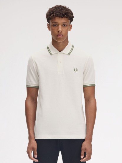 Polo Fred Perry M3600 Twin Tipped Bege e Verde