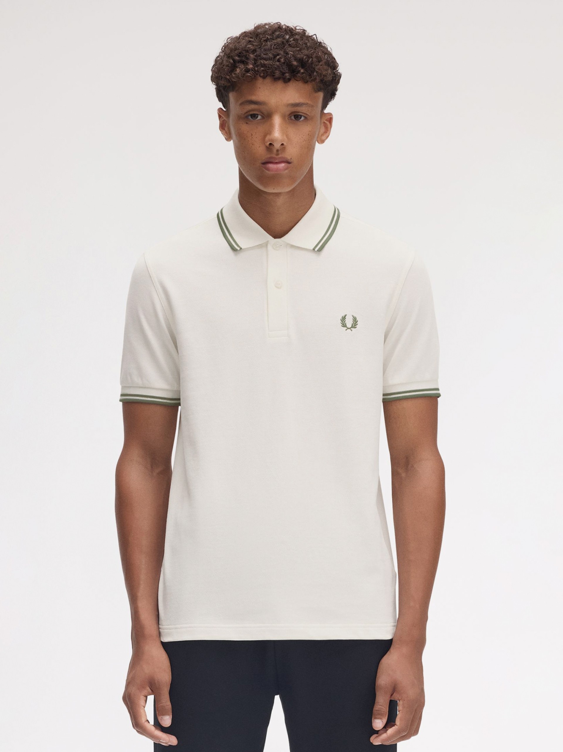 Fred Perry M3600 Twin Tipped Beige and Green Polo Shirt