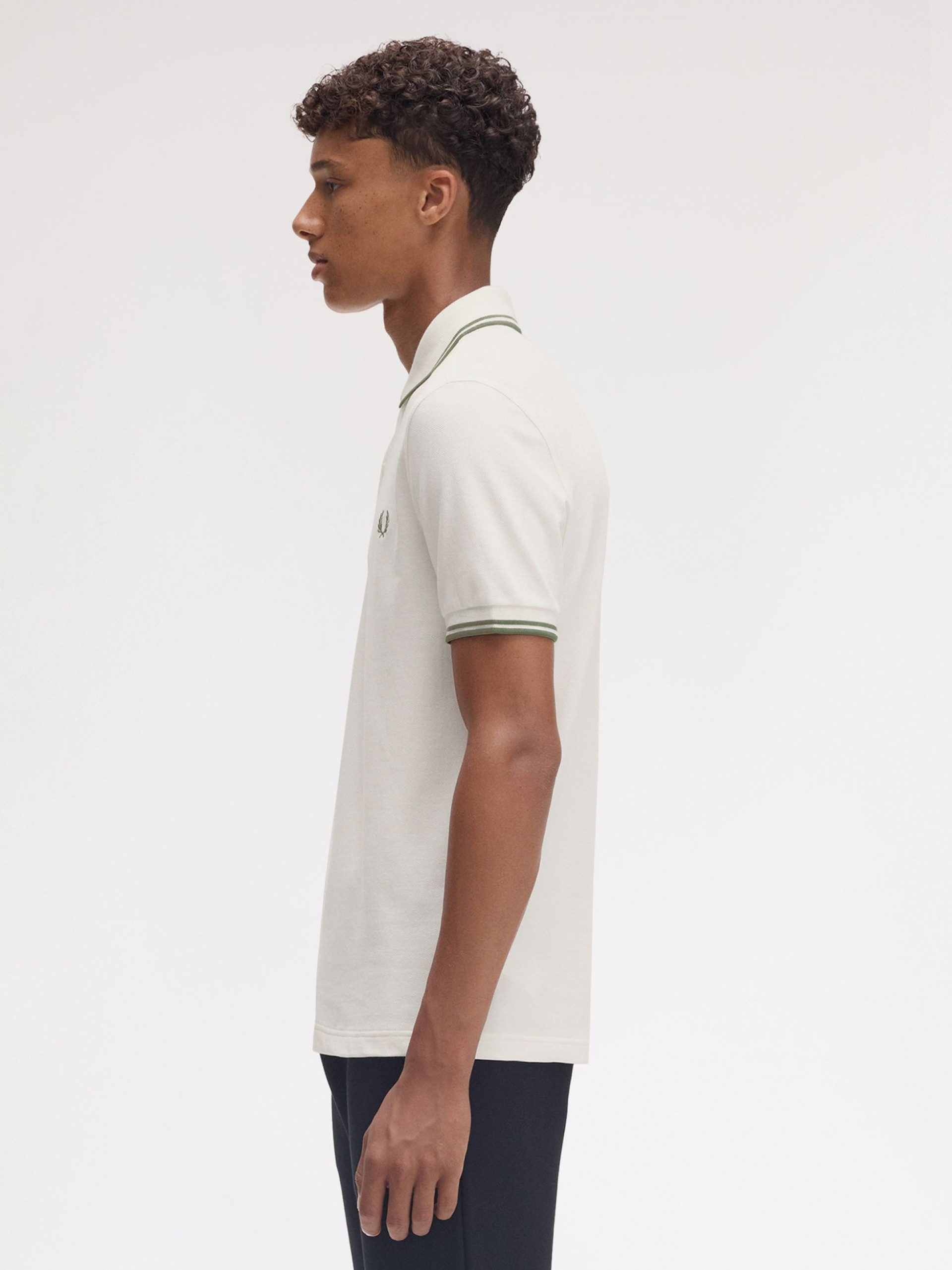 Fred Perry M3600 Twin Tipped Beige and Green Polo Shirt