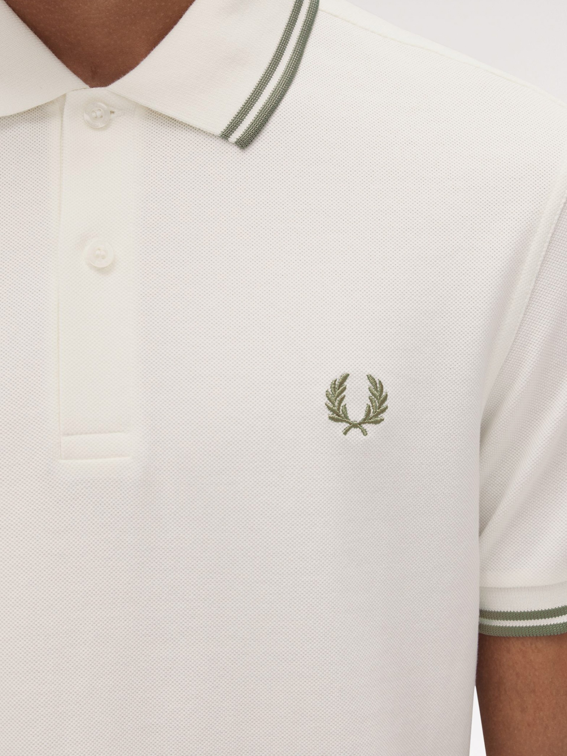 Fred Perry M3600 Twin Tipped Beige and Green Polo Shirt