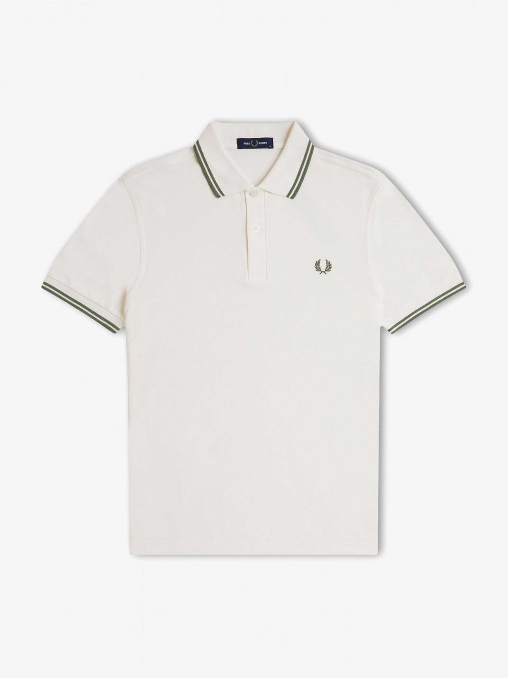 Fred Perry M3600 Twin Tipped Beige and Green Polo Shirt