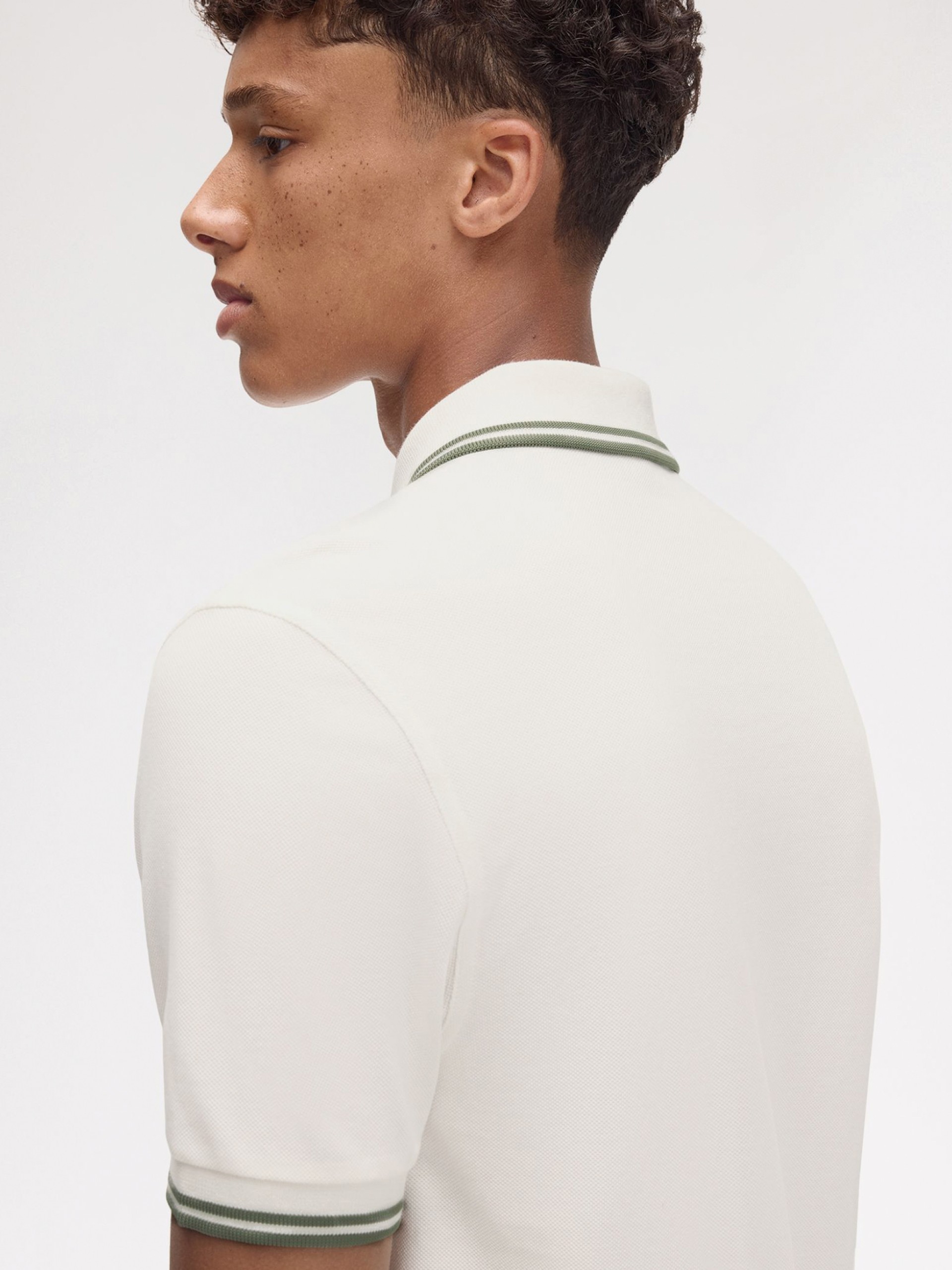 Fred Perry M3600 Twin Tipped Beige and Green Polo Shirt