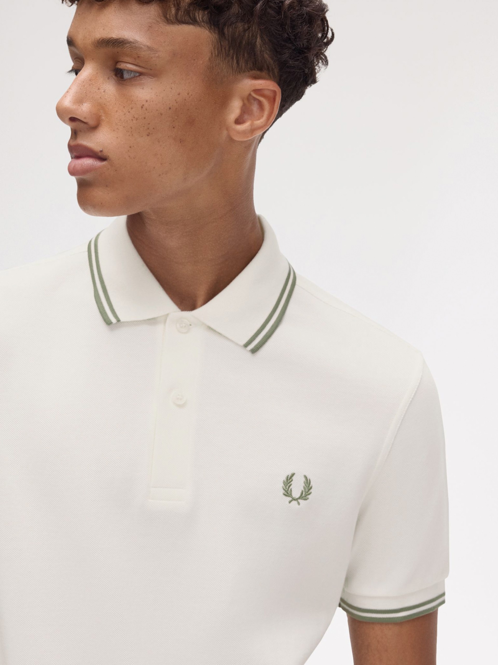 Fred Perry M3600 Twin Tipped Beige and Green Polo Shirt