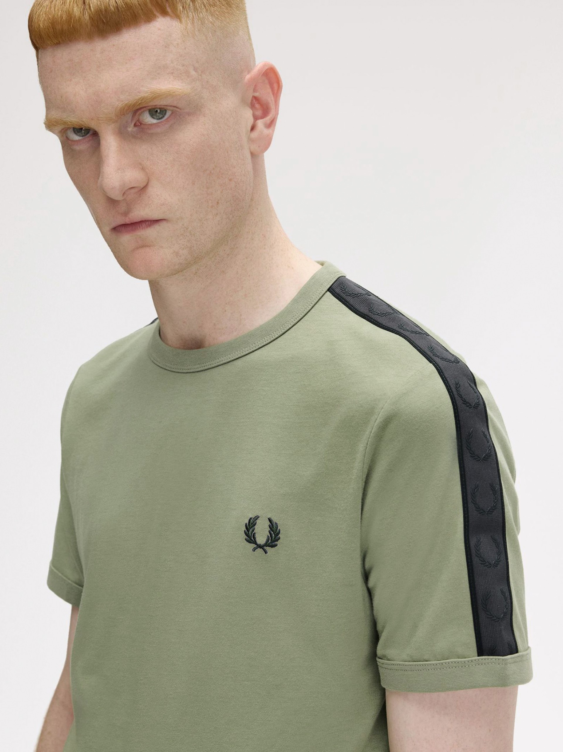 T-shirt Fred Perry Contrast Tape Ringer Verde e Cinzenta