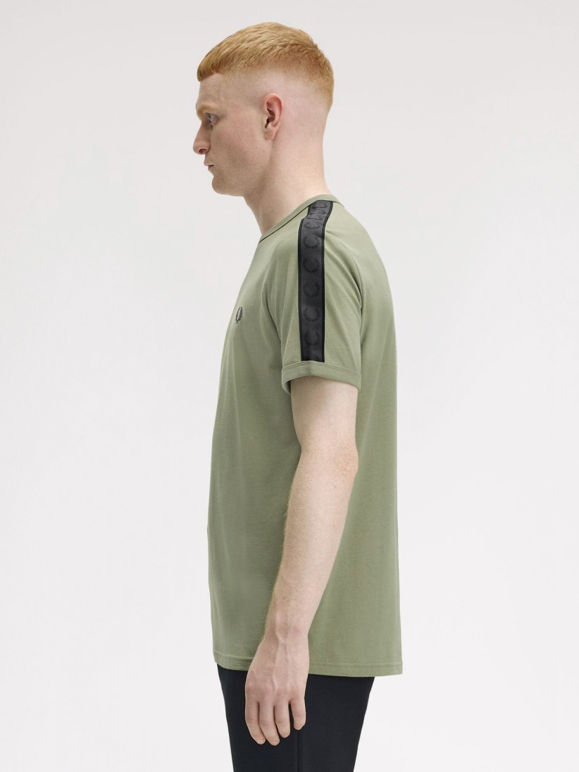 T-shirt Fred Perry Contrast Tape Ringer Verde e Cinzenta
