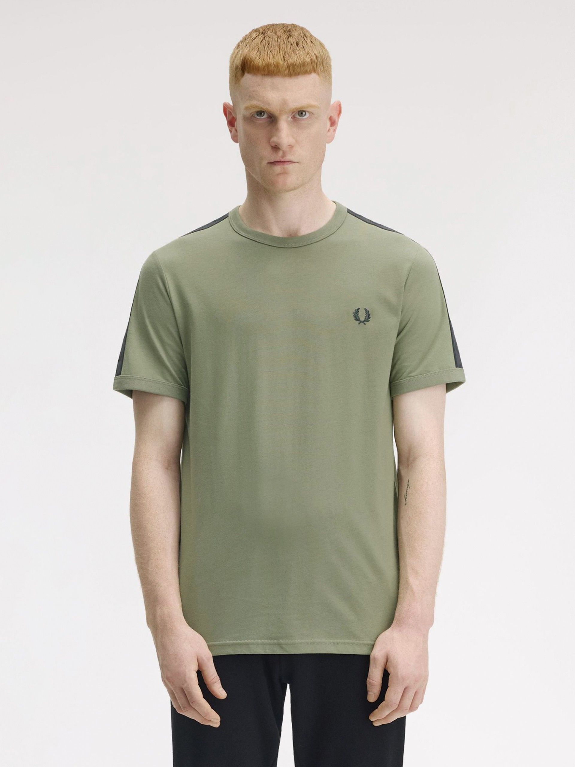 T-shirt Fred Perry Contrast Tape Ringer Verde e Cinzenta