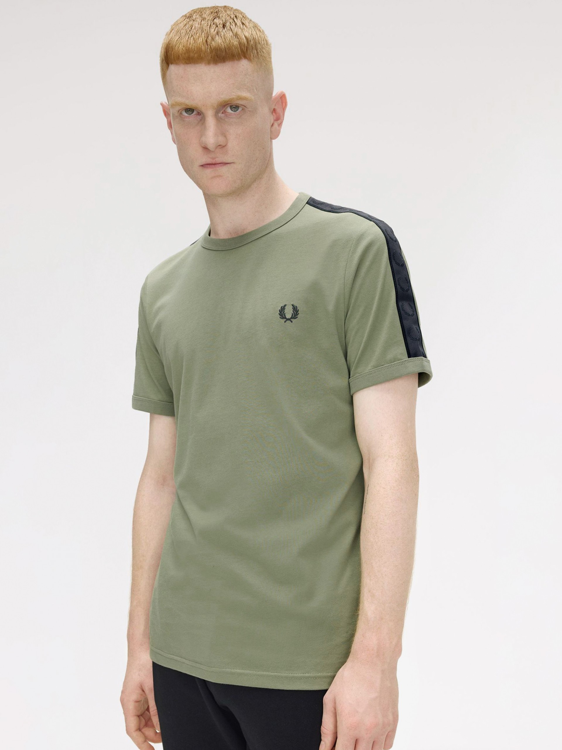 T-shirt Fred Perry Contrast Tape Ringer Verde e Cinzenta