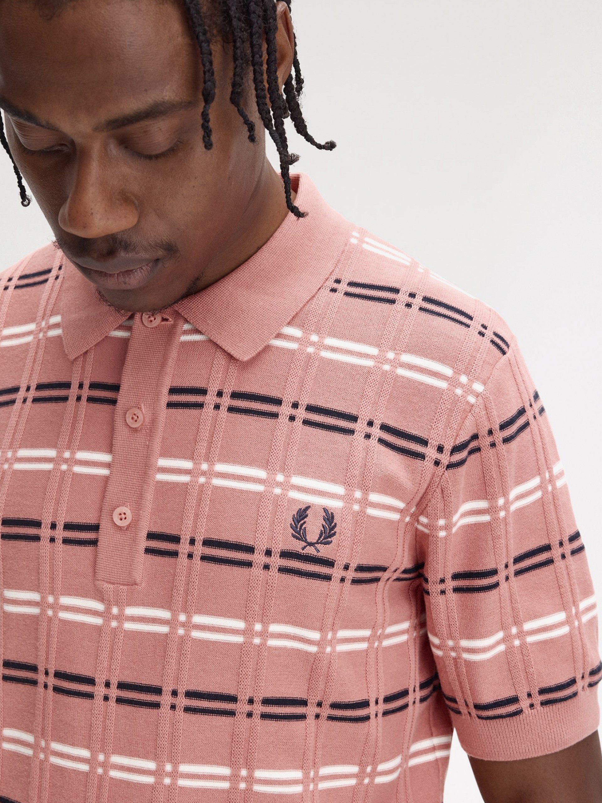 Polo Fred Perry Rib Knitted De Rayas Rosa
