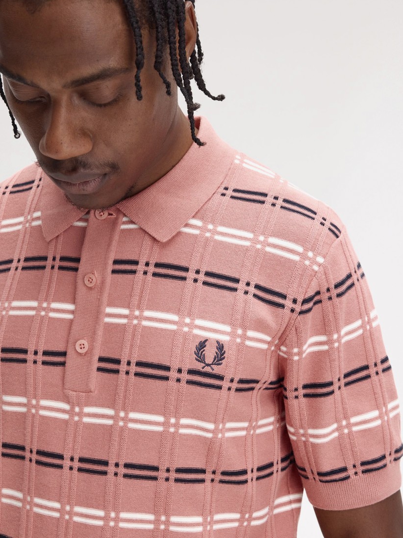 Polo Fred Perry Rib Knitted De Rayas Rosa