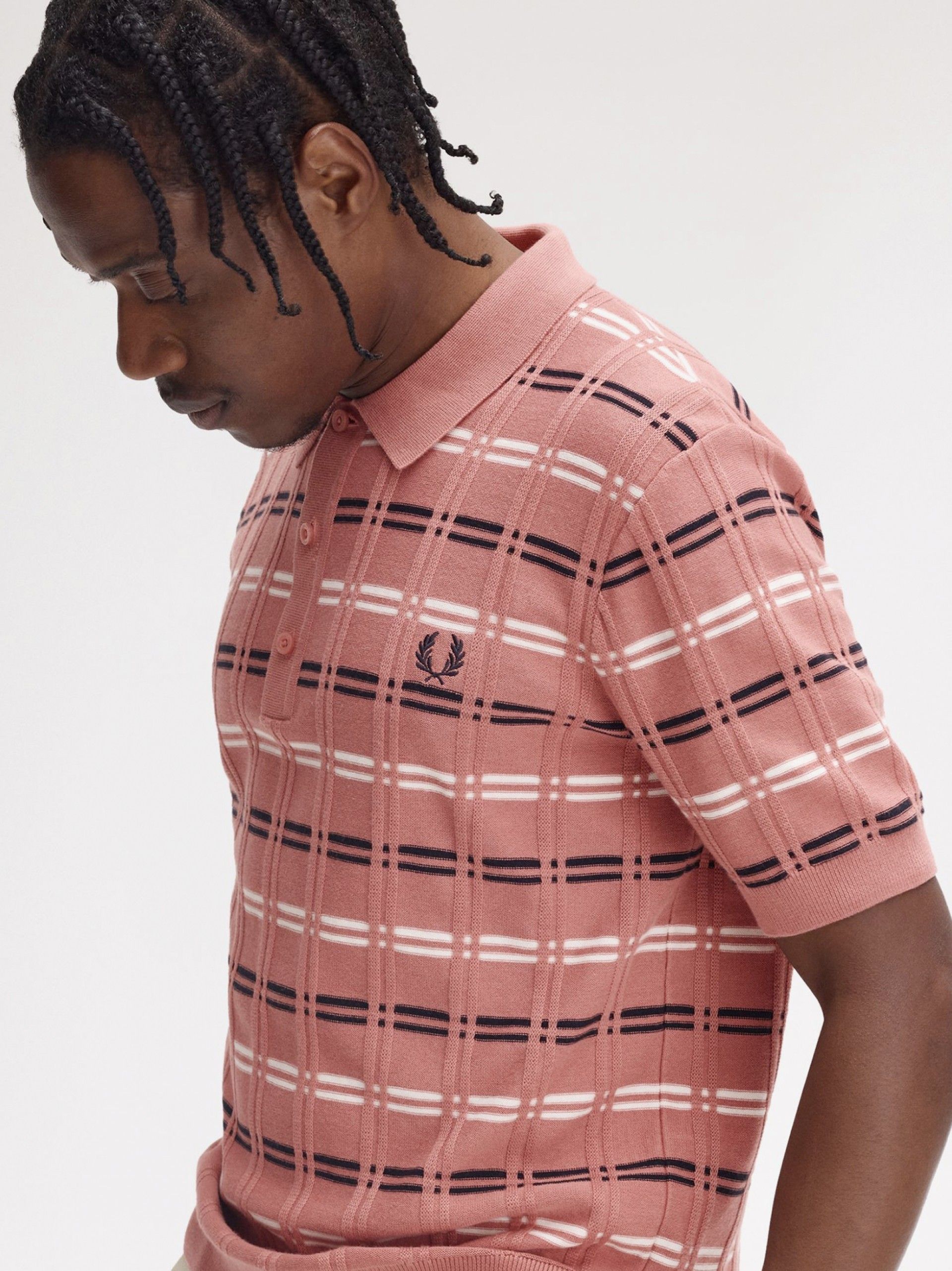 Polo Fred Perry Rib Knitted De Rayas Rosa