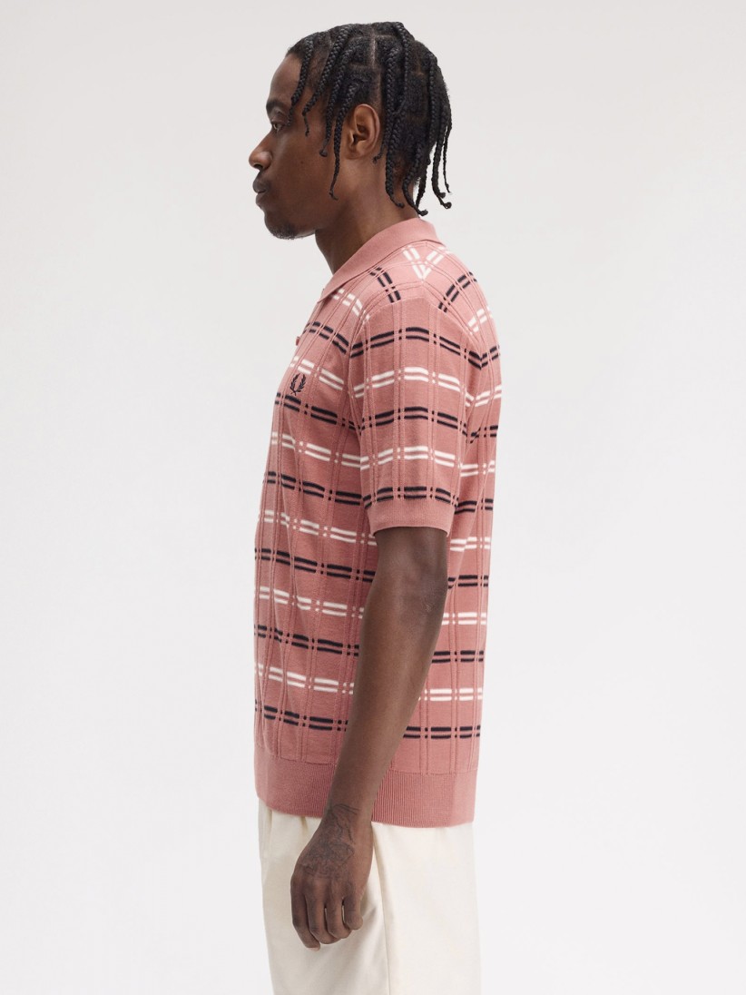 Polo Fred Perry Rib Knitted De Rayas Rosa