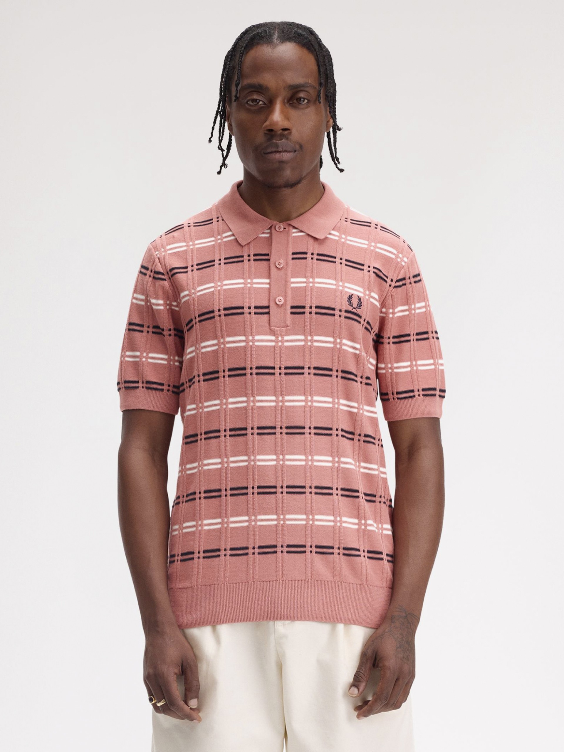 Polo Fred Perry Rib Knitted De Rayas Rosa