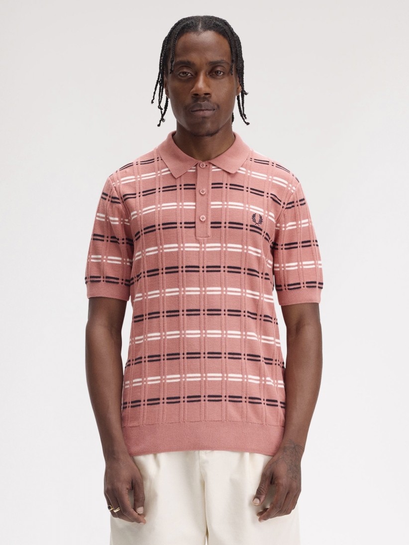 Polo Fred Perry Rib Knitted De Rayas Rosa