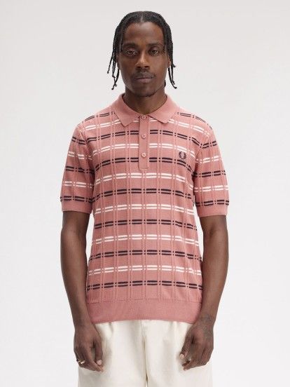 Polo Fred Perry Rib Knitted De Rayas Rosa