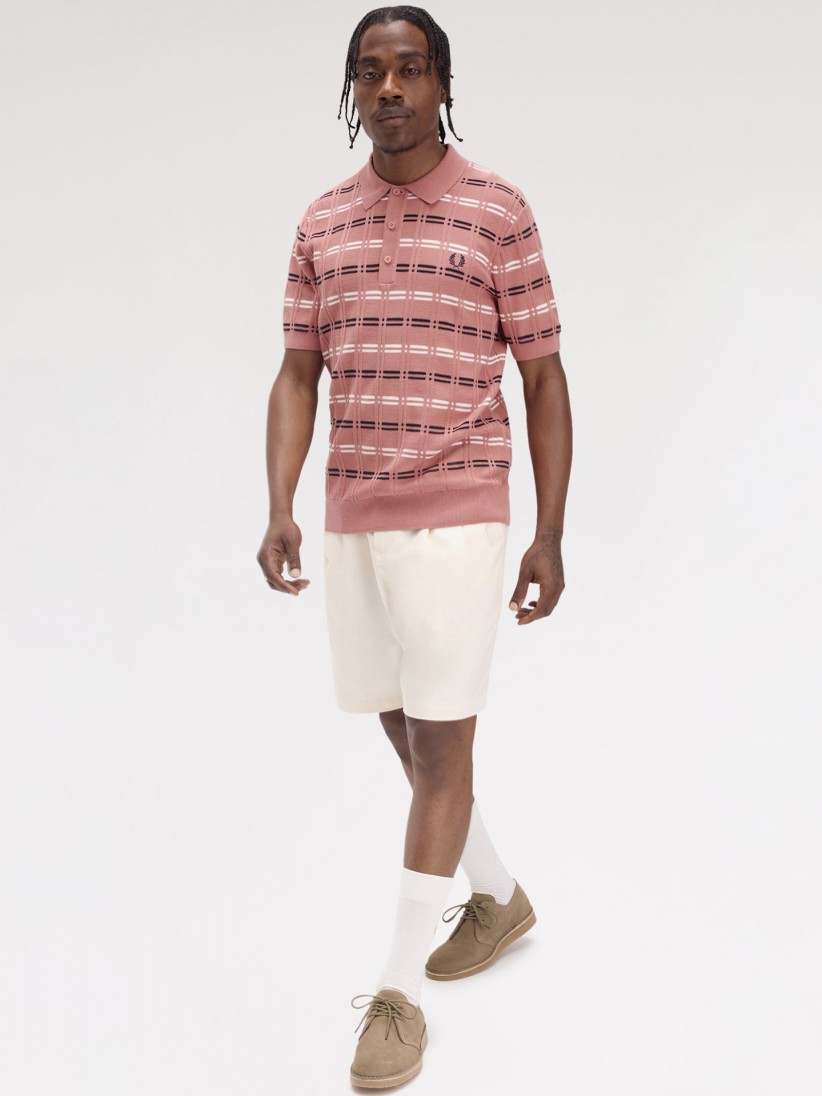 Polo Fred Perry Rib Knitted De Rayas Rosa