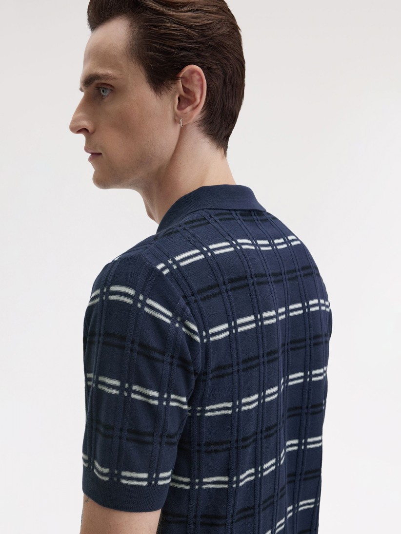 Polo Fred Perry Rib Knitted De Rayas Azul