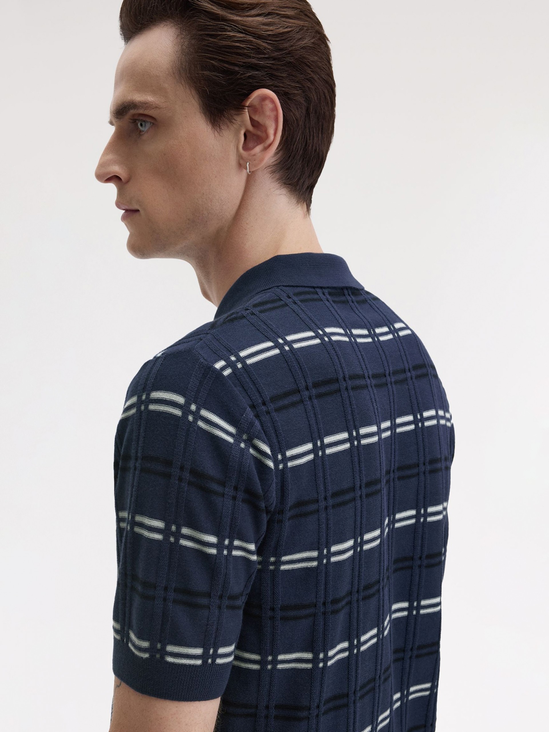 Polo Fred Perry Rib Knitted De Rayas Azul