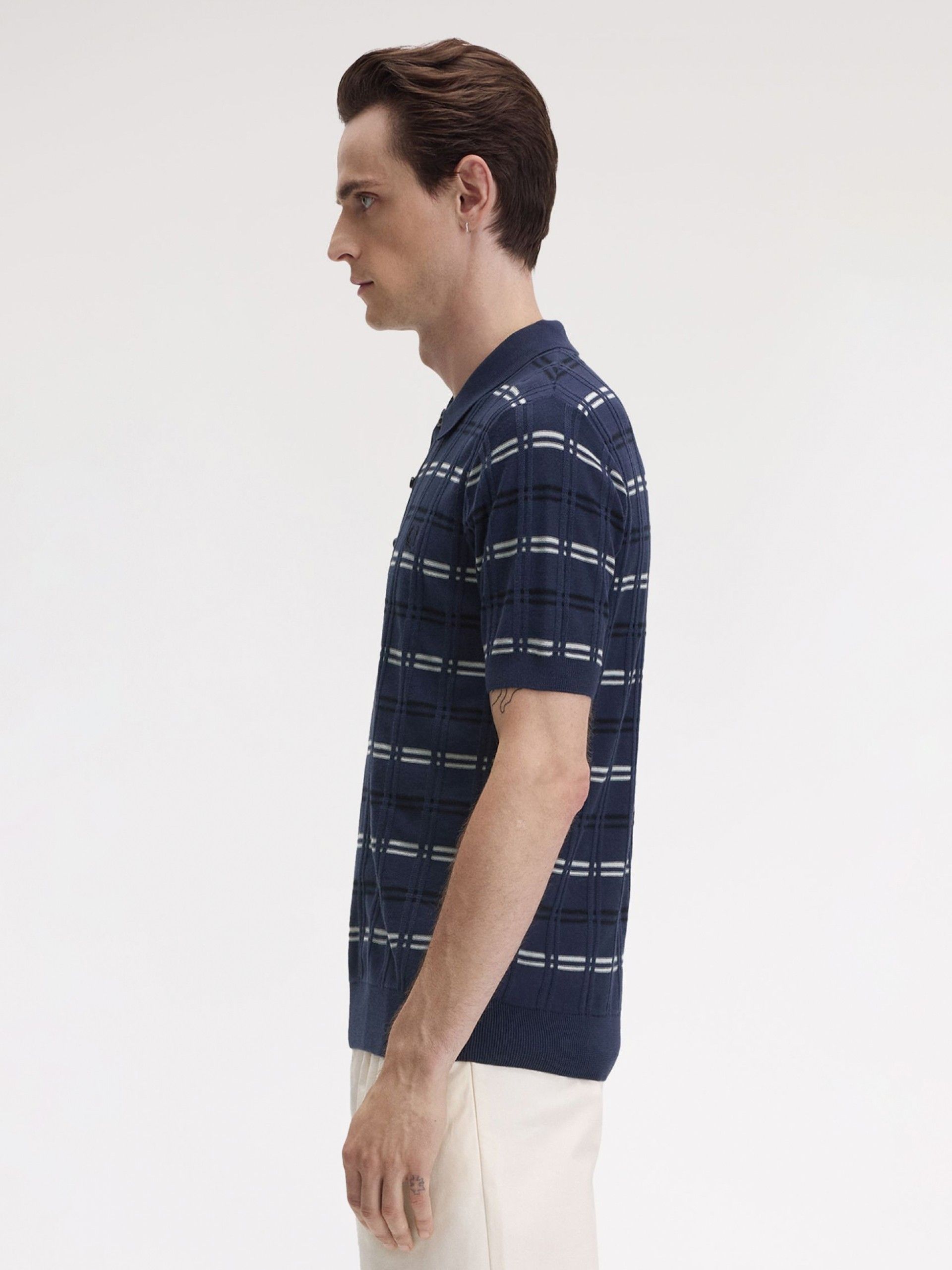 Polo Fred Perry Rib Knitted De Rayas Azul