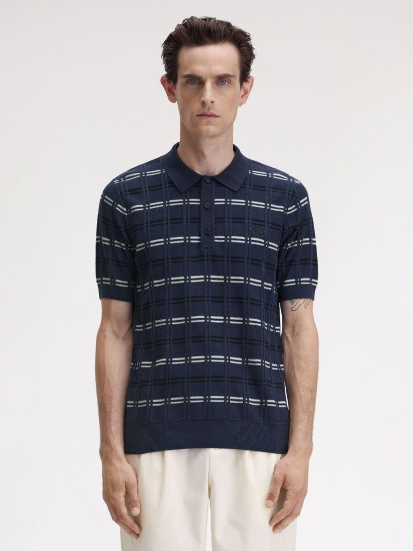 Polo Fred Perry Rib Knitted De Rayas Azul