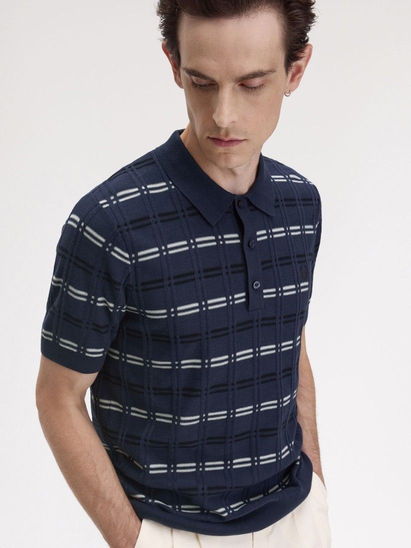 Polo Fred Perry Rib Knitted De Rayas Azul