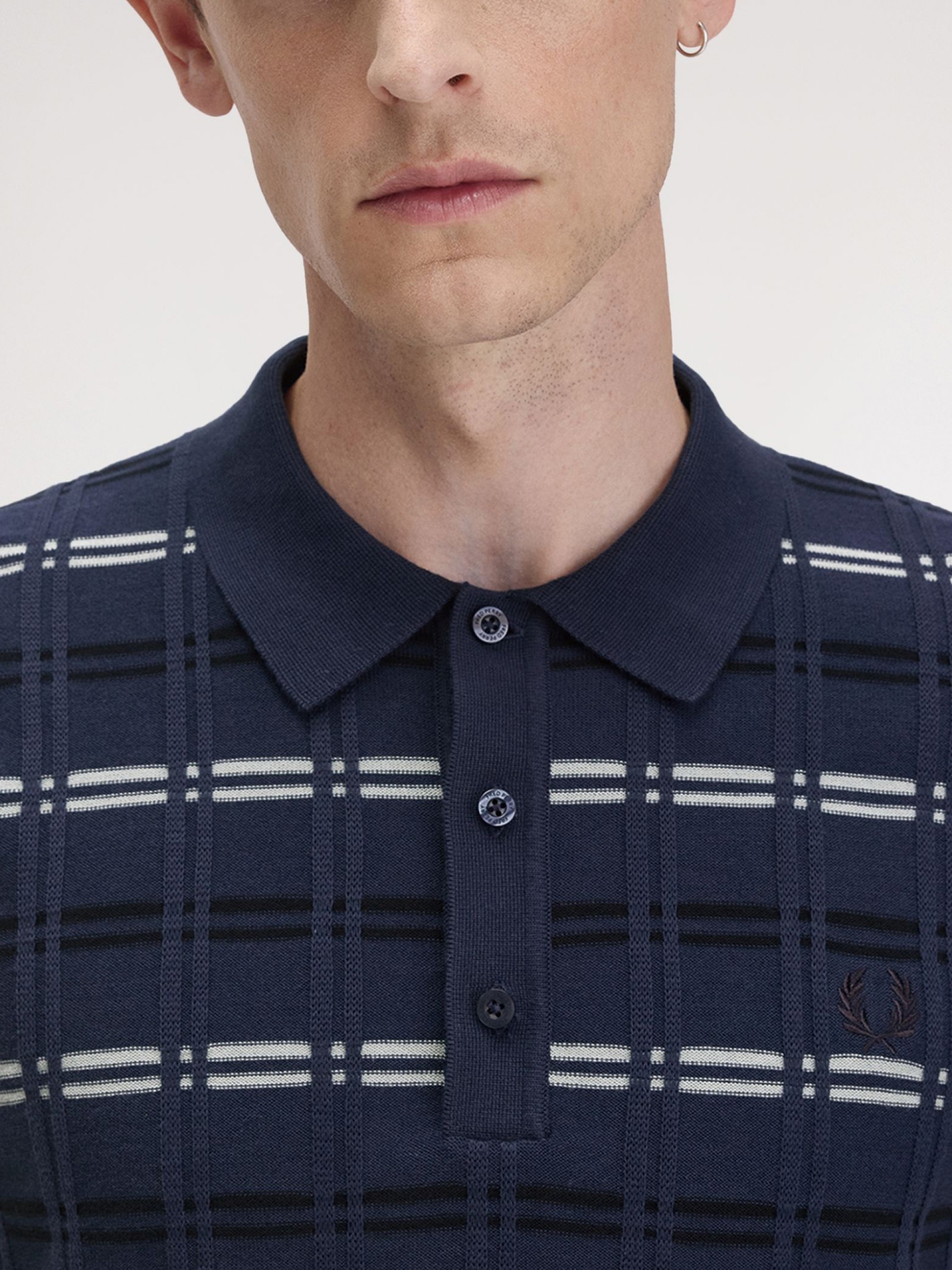 Polo Fred Perry Rib Knitted De Rayas Azul