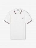 Polo Fred Perry M3600 Twin Tipped Branco e Azul