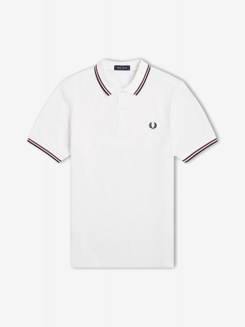 Polo Fred Perry M3600 Twin Tipped Branco e Azul