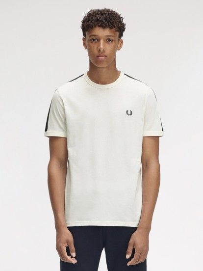 Fred Perry Contrast Tape Ringer White and Grey T-shirt