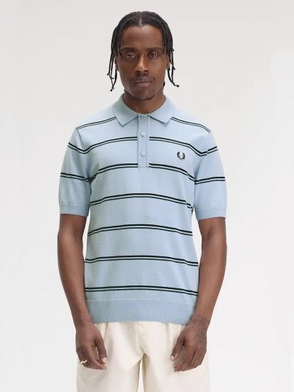 Fred Perry Knitted Striped Blue Polo Shirt