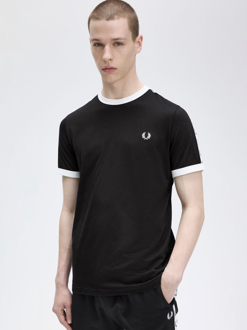 T-shirt Fred Perry Taped Ringer Preta e Branca