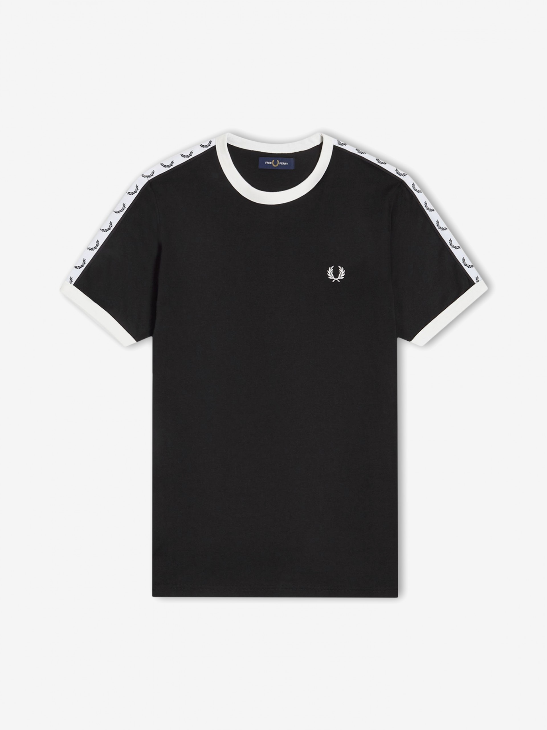 Camiseta Fred Perry Taped Ringer Negra y Blanca
