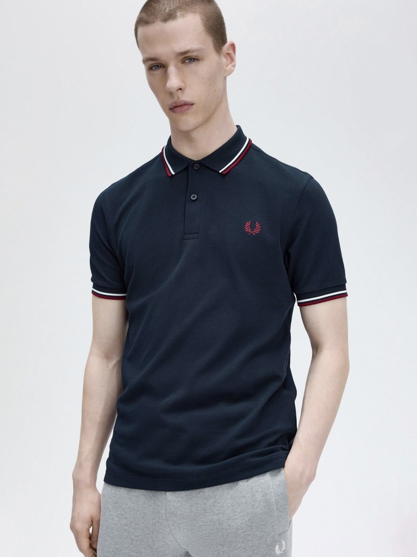 Polo Fred Perry M3600 Twin Tipped Azul e Vermelho