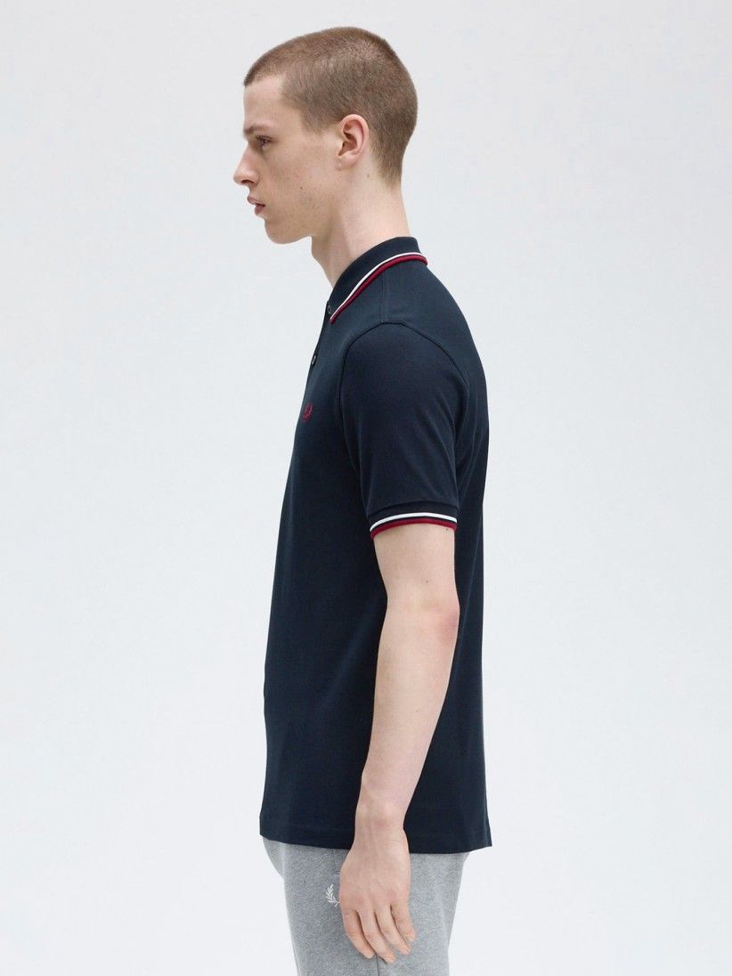 Polo Fred Perry M3600 Twin Tipped Azul e Vermelho