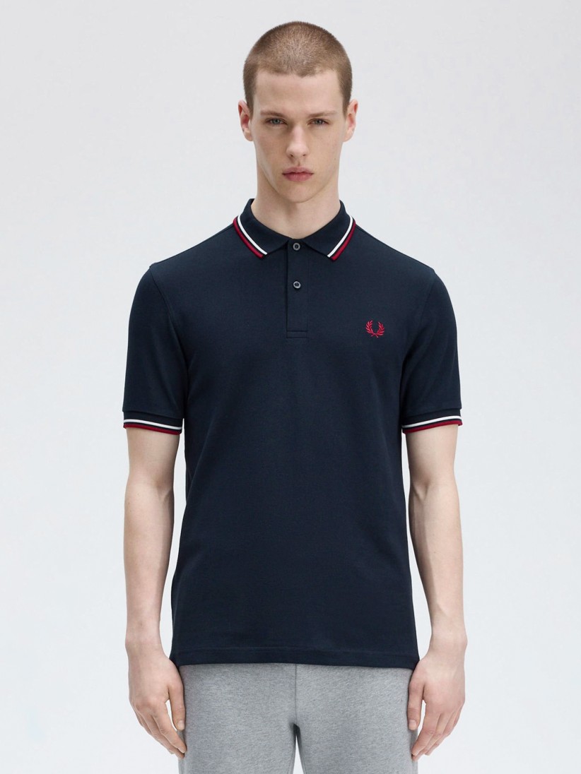 Polo Fred Perry M3600 Twin Tipped Azul e Vermelho
