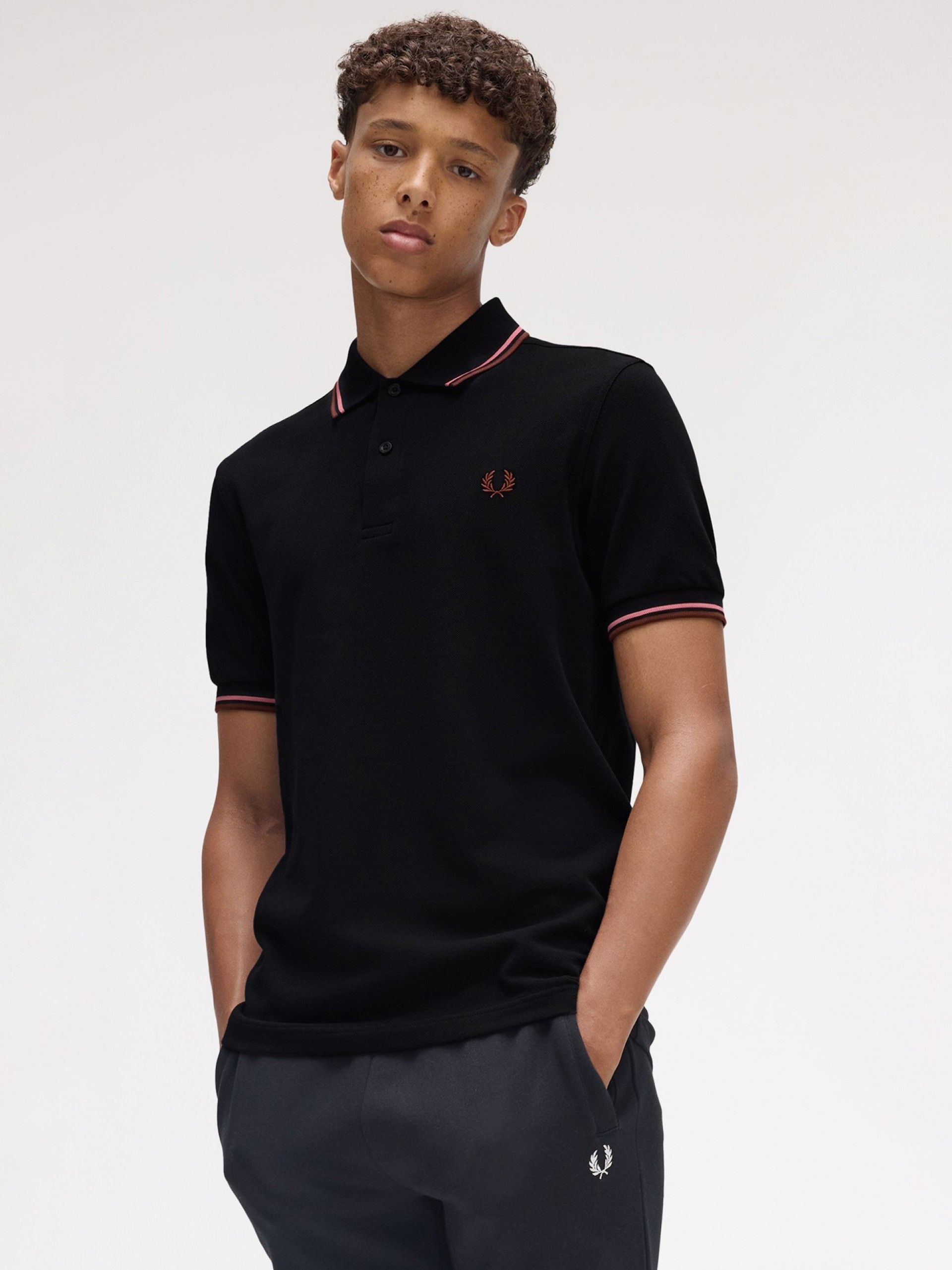 Fred Perry M3600 Twin Tipped Black and Brown Polo Shirt
