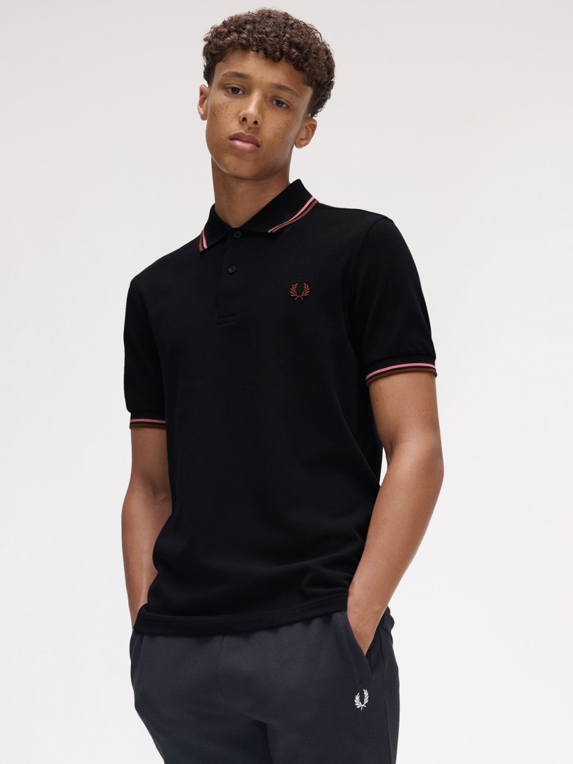 Polo Fred Perry M3600 Twin Tipped Preto e Castanho