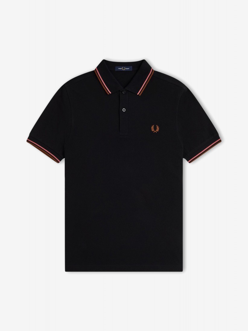 Polo Fred Perry M3600 Twin Tipped Preto e Castanho