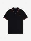 Polo Fred Perry M3600 Twin Tipped Preto e Castanho
