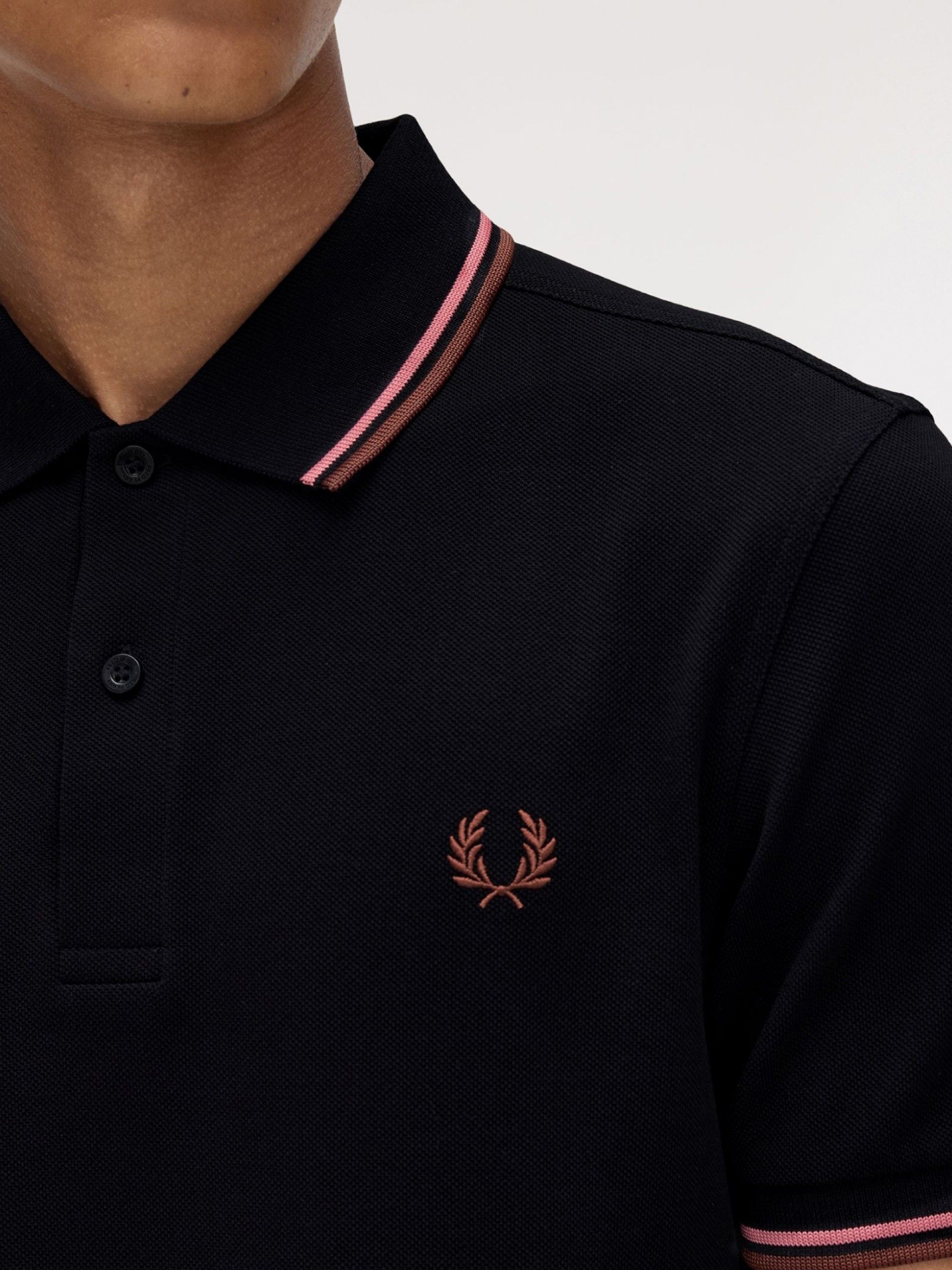 Fred Perry M3600 Twin Tipped Black and Brown Polo Shirt