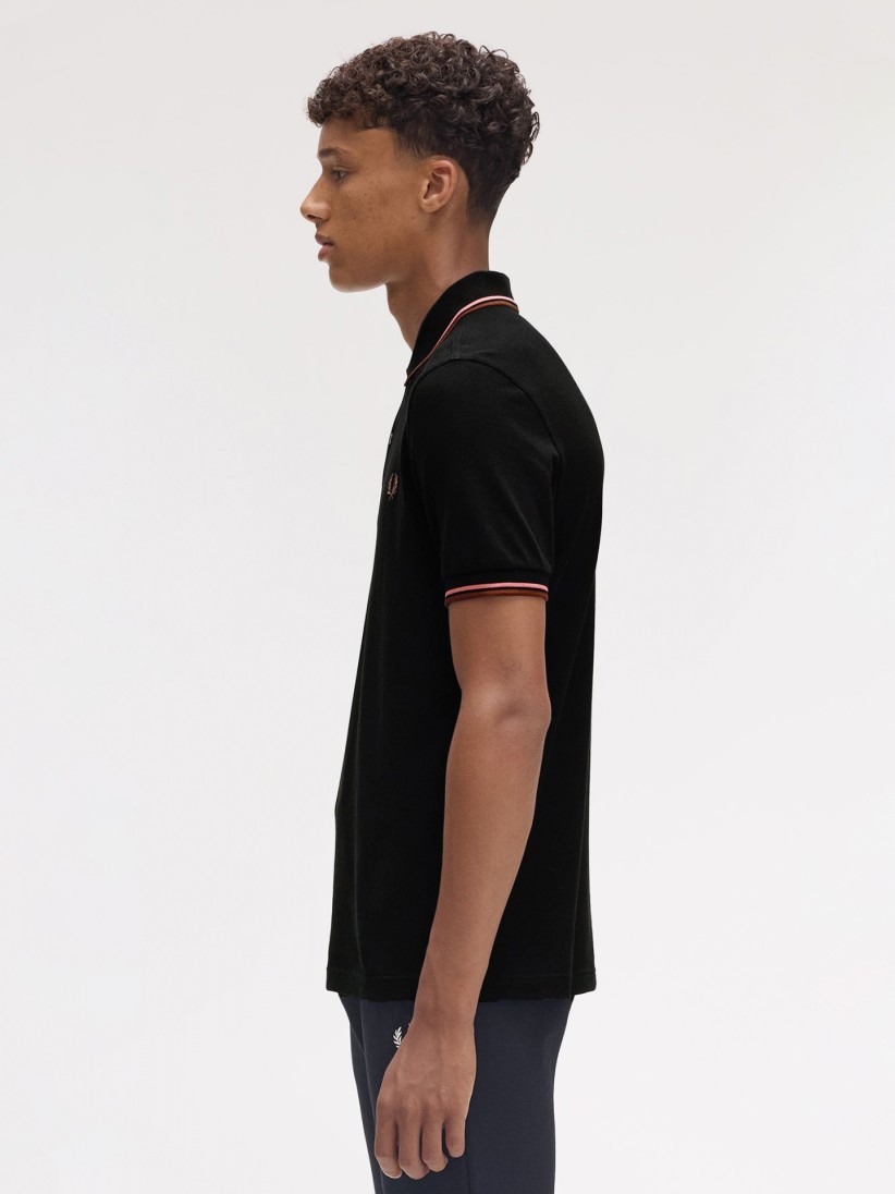 Polo Fred Perry M3600 Twin Tipped Preto e Castanho