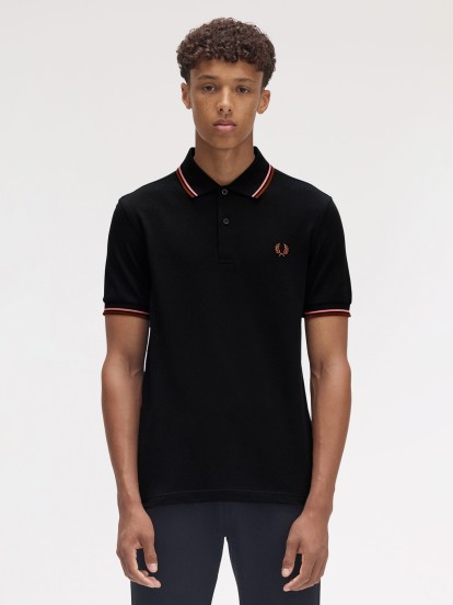 Polo Fred Perry M3600 Twin Tipped Preto e Castanho