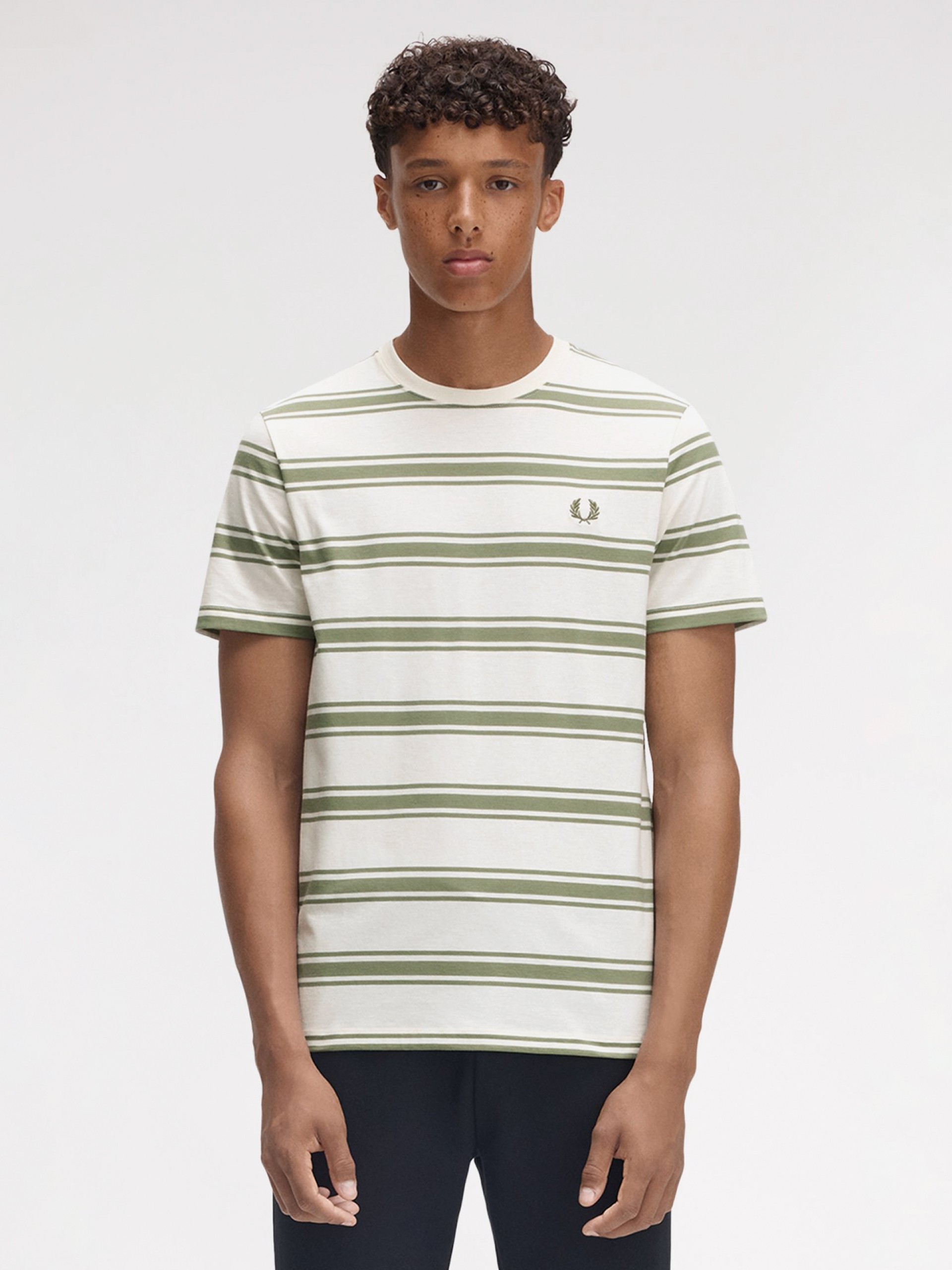 T-shirt Fred Perry Fine Stripe Às Riscas Branca e Verde