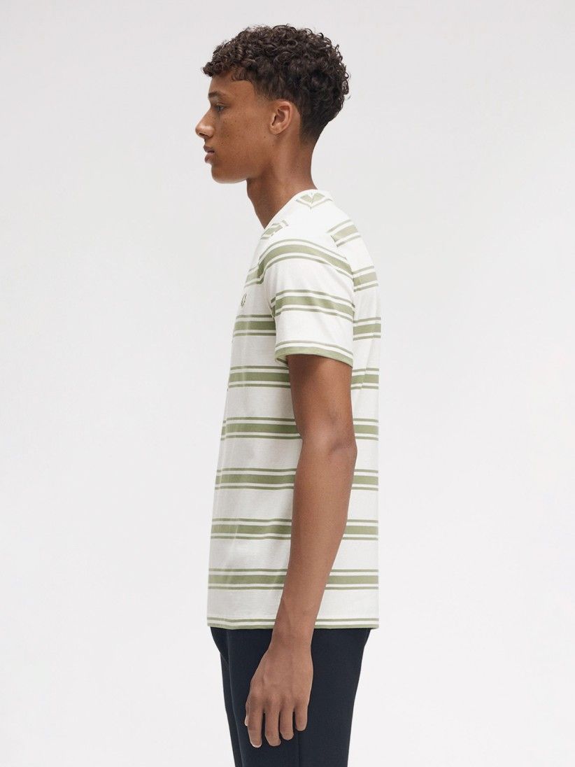 T-shirt Fred Perry Fine Stripe s Riscas Branca e Verde