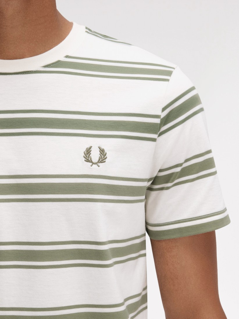T-shirt Fred Perry Fine Stripe s Riscas Branca e Verde