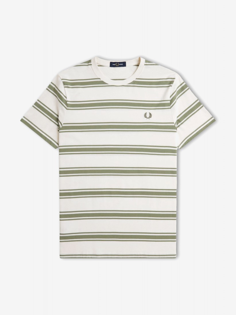 T-shirt Fred Perry Fine Stripe s Riscas Branca e Verde