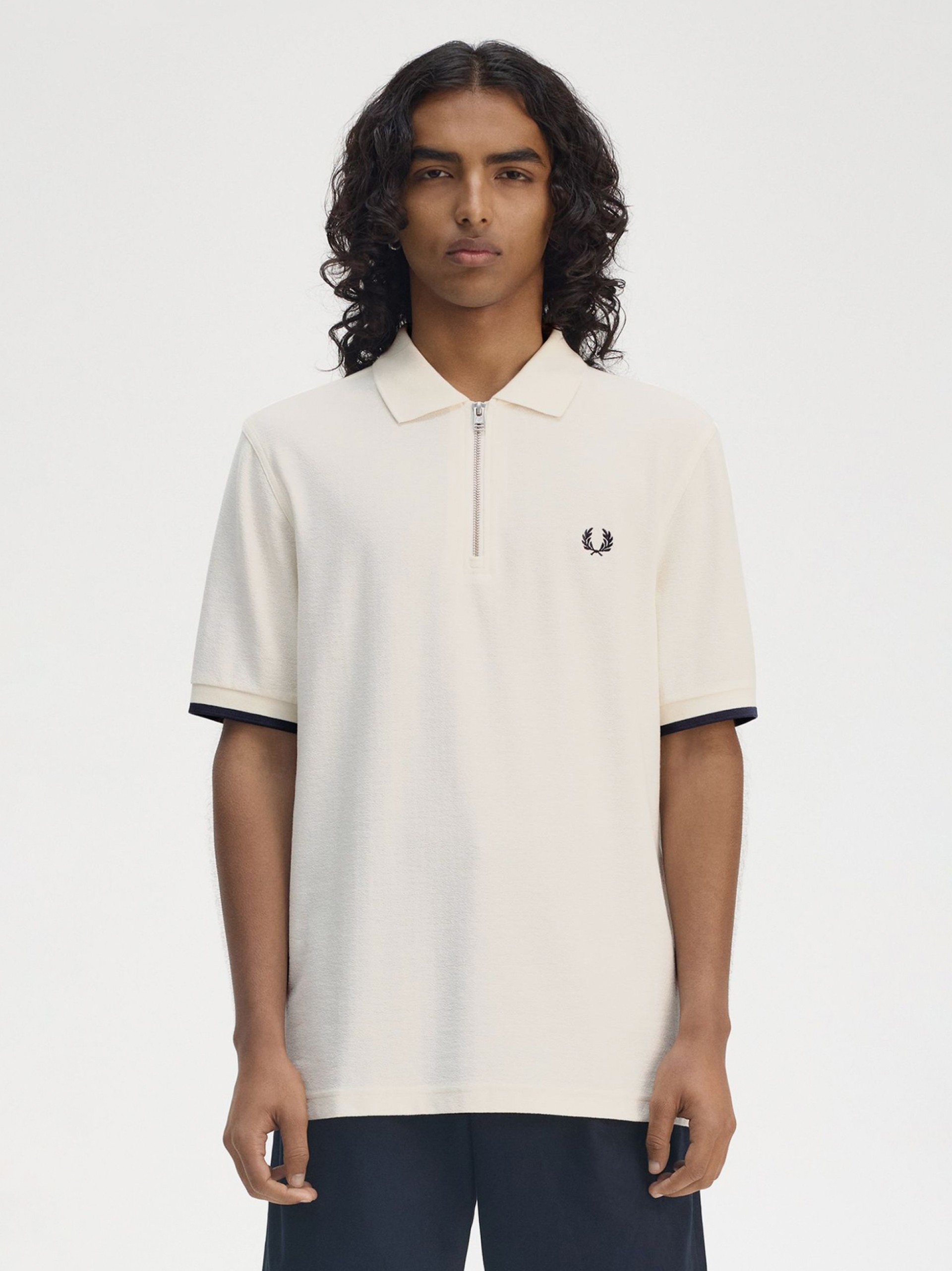 Fred Perry Crepe Piqué Zip Neck Beige Polo Shirt
