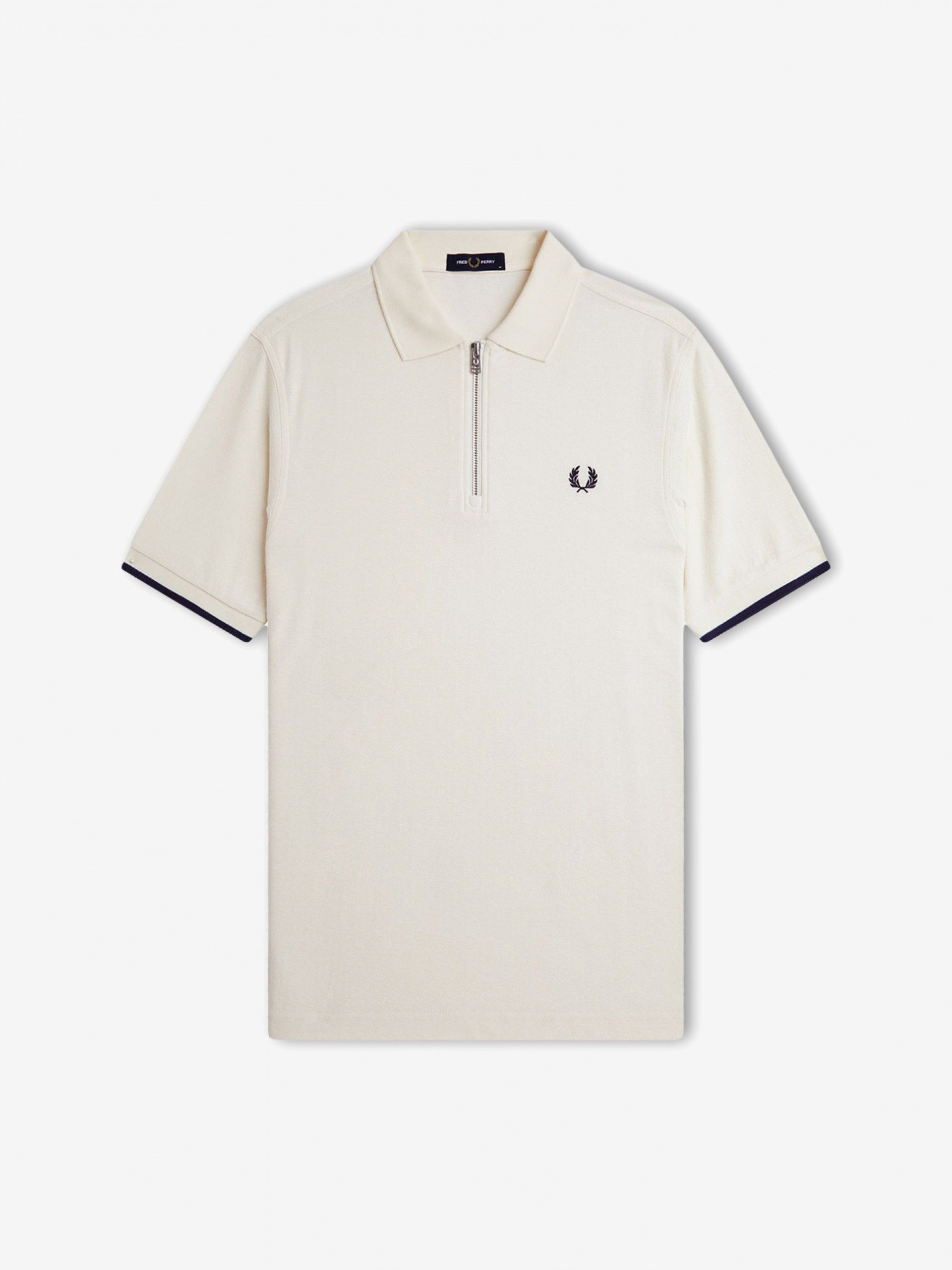 Polo Fred Perry Crepe Piqué Zip Neck Bege